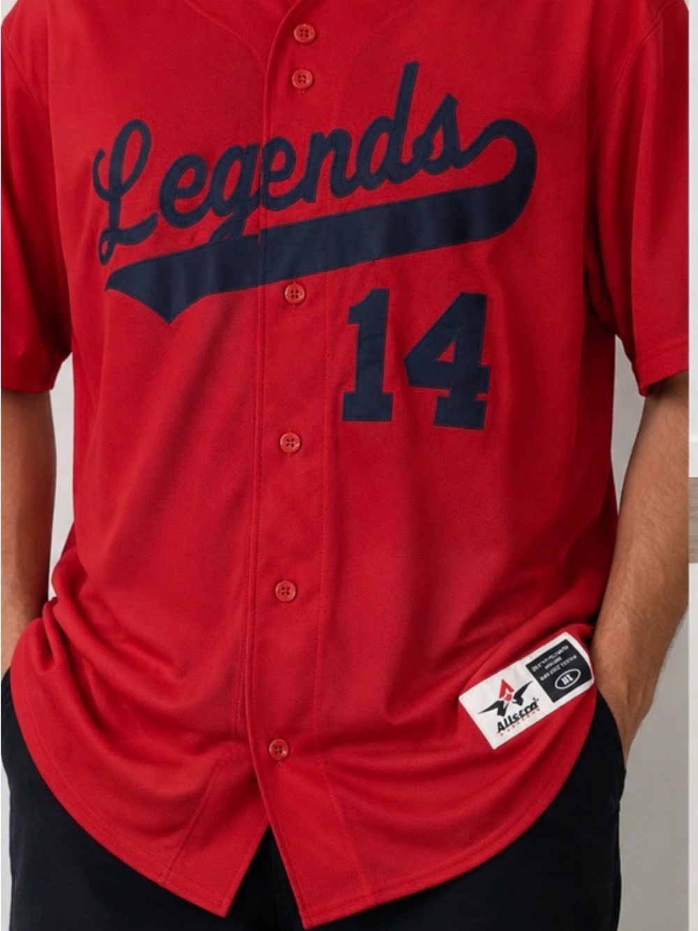 Men's Red Legends Baseball Jersey Shirt - Classic Button Front